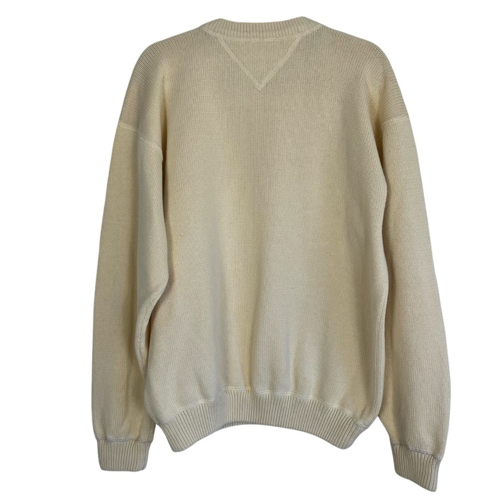 TOMMY HILFIGER Vintage 90s Butter Yellow Knit Crewneck Sweater Crest Cotton XL - Picture 3 of 16